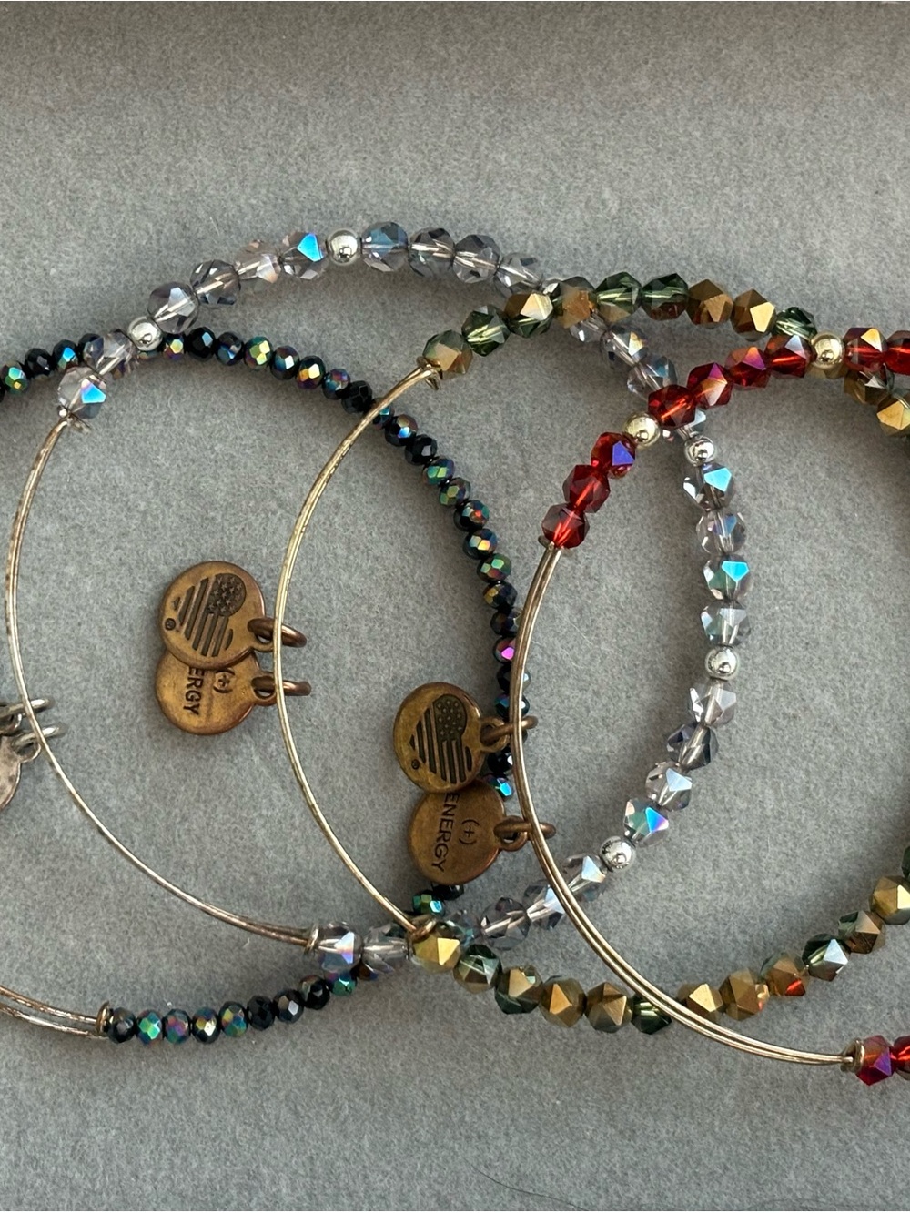 Alex and Ani Bead bangles Set of 4 Festive Christmas Red Green Blue White